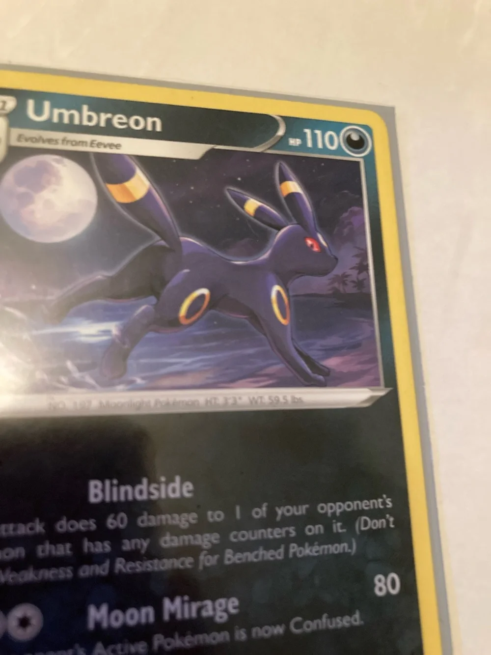 Umbreon Trading Card  with sleeve - Black, Yellow, Purple